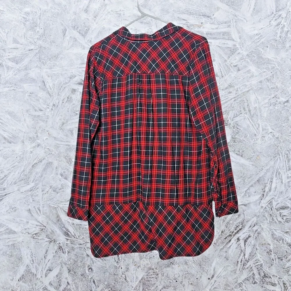 J. Jill Red Black Tartan Plaid Tunic Top Classic Outdoor Preppy Womens Small NWT - Picture 2 of 5